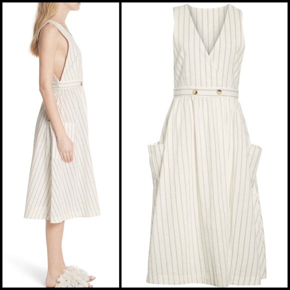 Free People Wrap Pinstripe Cotton Midi Dress - Picture 4 of 14